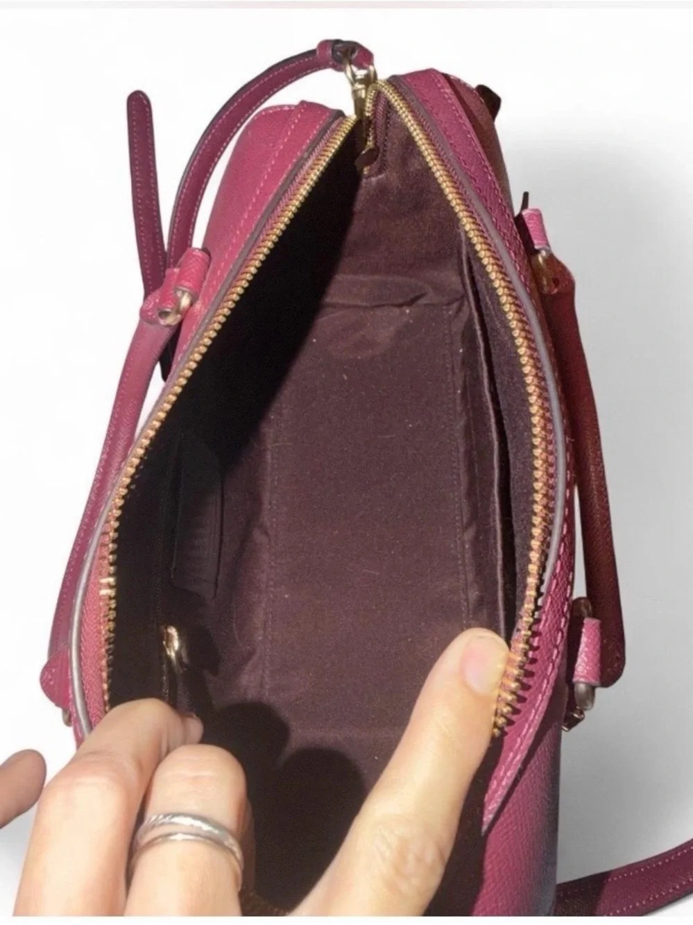 Coach Burgundy Leather Rowan Satchel with Gold Hardware